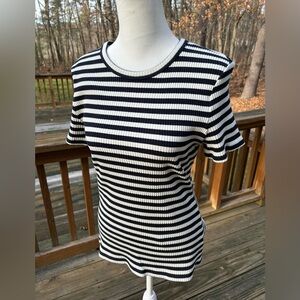 THEORY black and white ribbed striped t-shirt cotton blend Size M